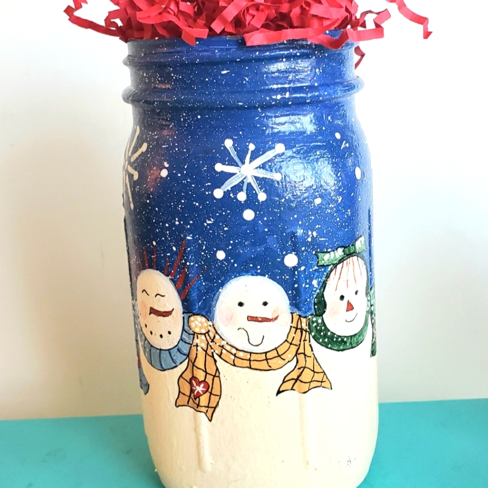Hand Painted Holiday Snowman Jar